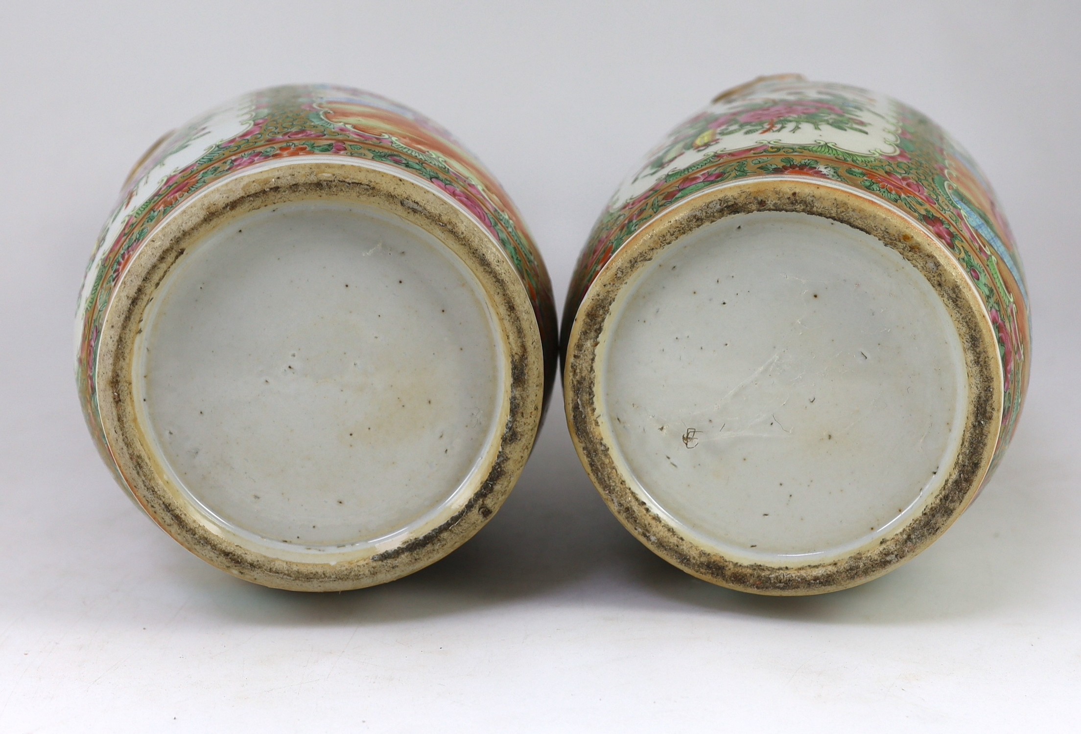 A pair of Chinese famille rose vases, 19th century, 36.5 cm high